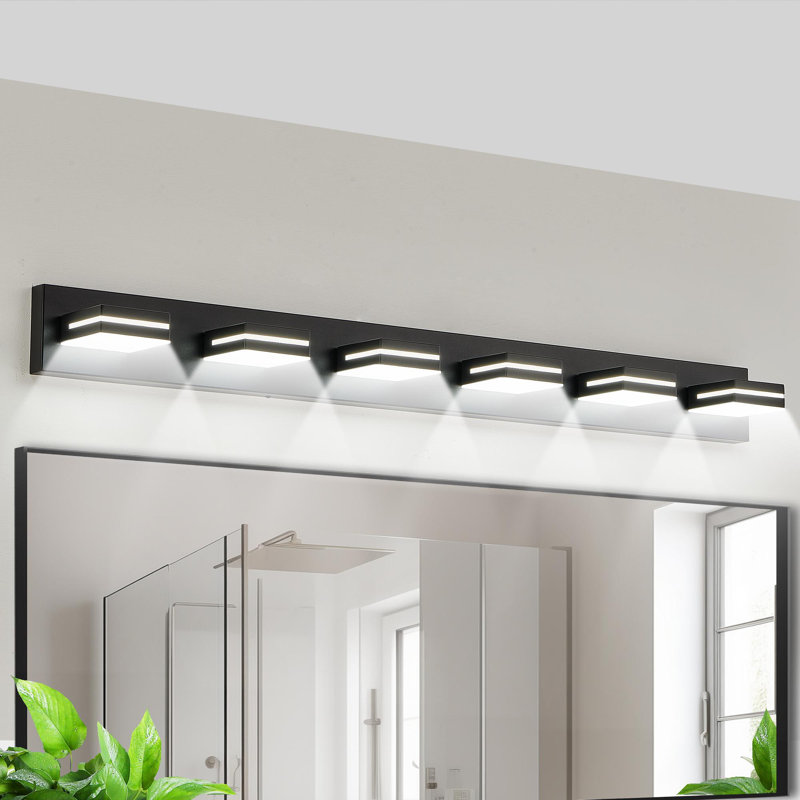 Modern Bathroom Vanity Light Fixtures, 5.1" H x 47.2" W x 4.3" D, Black, 6 Lights