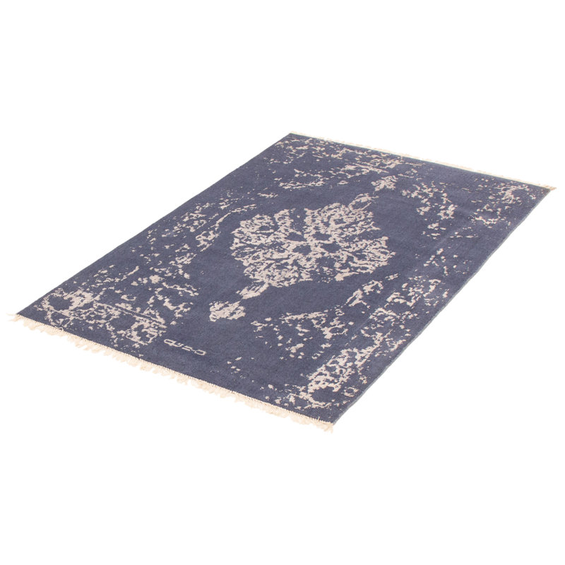 Tapis oriental bleu / blanc Lemuel, Rectangle 4 pi 6 po x 6 pi 8 po