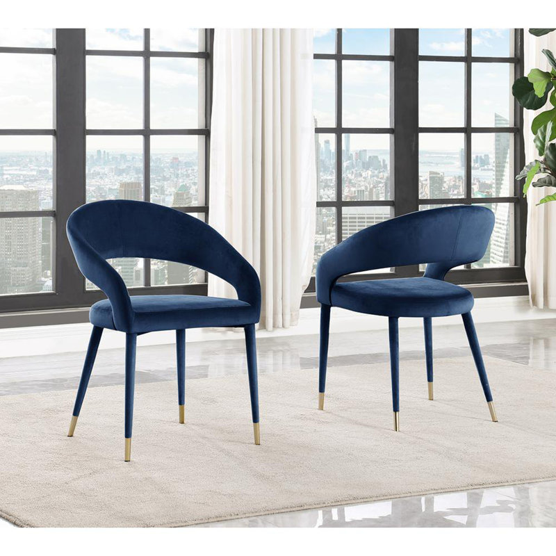 Ensemble de 2 chaises en velours Modern, Marine, Bleu marine/doré