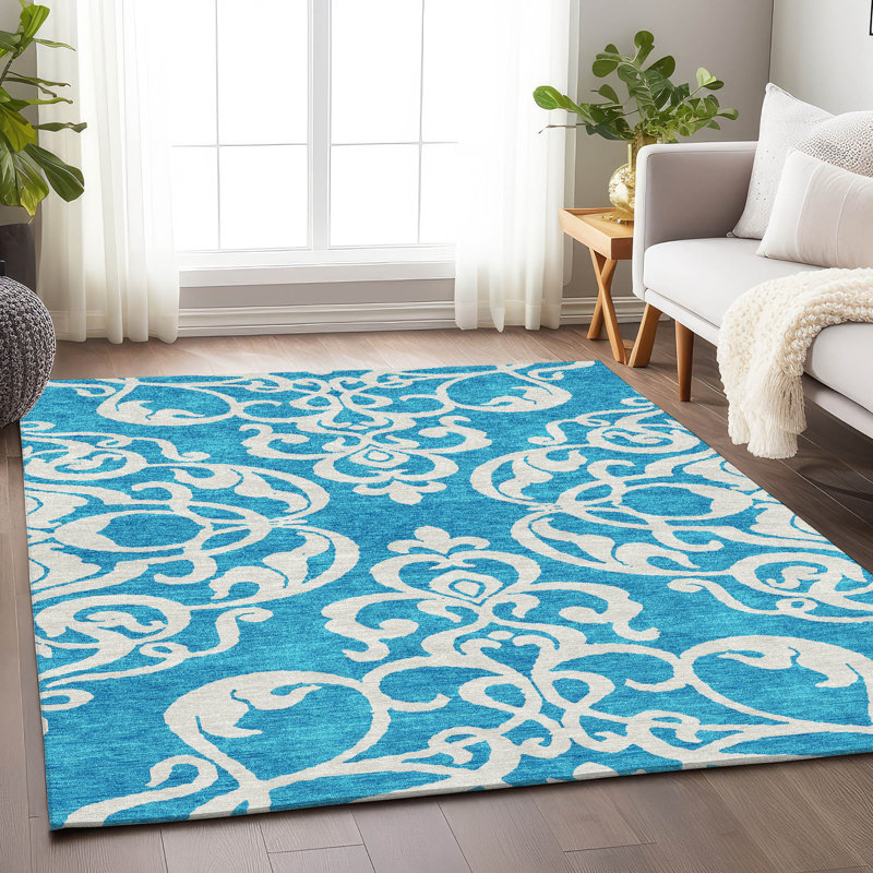 Premium Machine Washable Prisco Turquoise Rug, Rectangle 3' x 5'