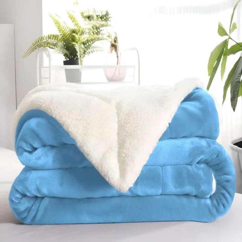 Kaylie Soft Sherpa Fleece Fur Thick Dual Sided Reversible Blanket Throw, Sky Blue, 130cm x 150cm