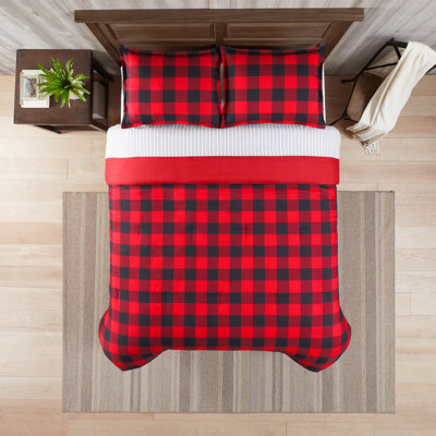 Serta Simply Clean Alex Buffalo Check Plaid Antimicrobial 7-Piece Complete Bedding Set With Sheets