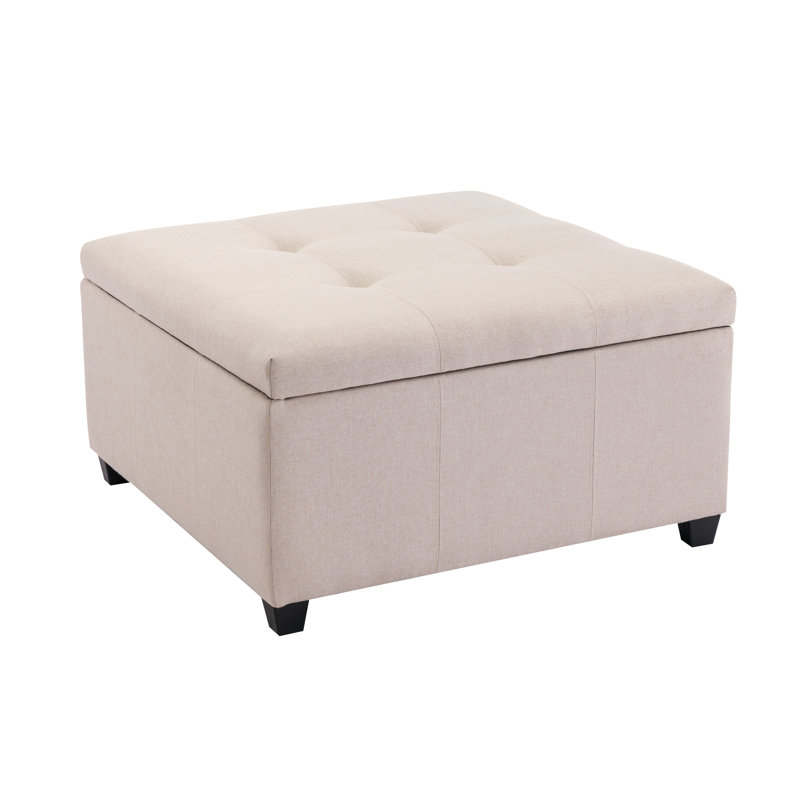 Repose-pieds carré capitonné avec rangement de 35 po Jamil, Mélange de polyester beige