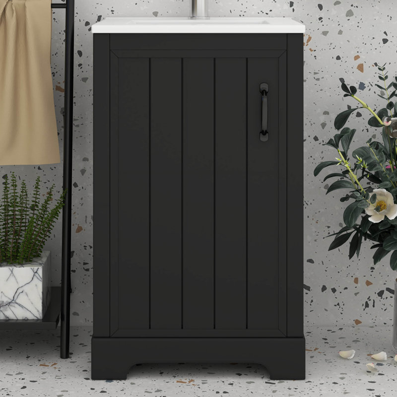 Meuble-lavabo de 20 po avec lavabo, petite armoire de salle de bain avec porte à fermeture douce, support de rangement à 2 niveaux et tablette réglable