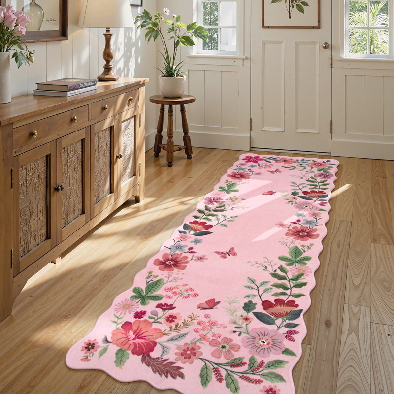 Tapis floral antidérapant doux antidérapant pour salon et chambre à coucher Floral, Tapis de couloir 2 pi x 6 pi