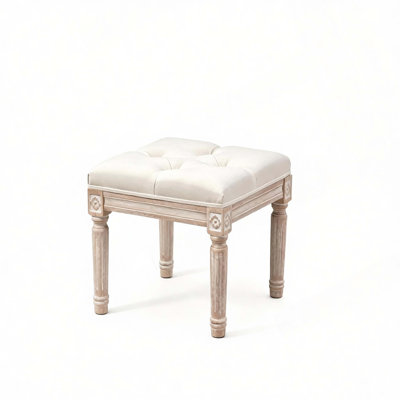 Elegant Accent Stool,Tufted Ottoman with Carved Legs,Vanity Upholstered Stool,Classic Design Accent Bench