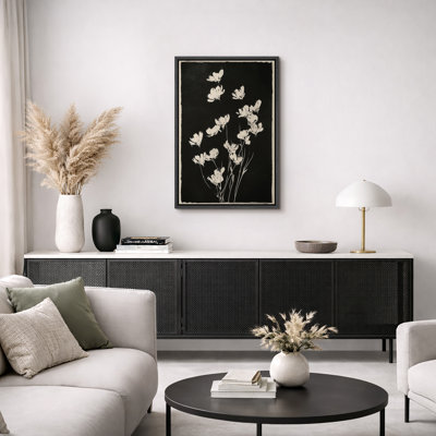 Silhouette botanique noire et blanche, chambre à coucher minimaliste, impression sur toile encadrée