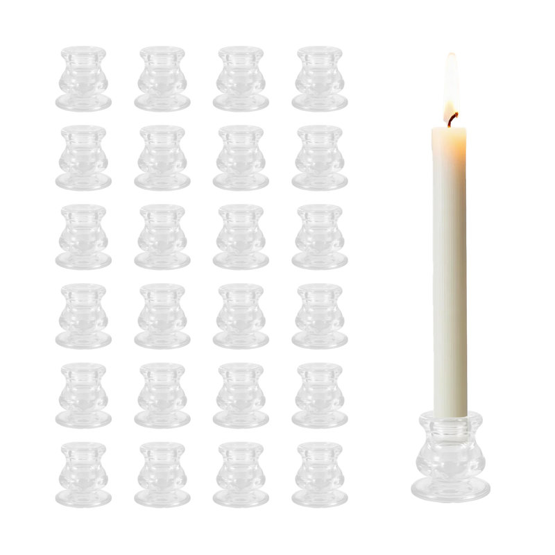 Clear Glass Candlestick Holders Bulk 24 PCS, 2.2" H Taper Candle Holders for Wedding, Party, Dining Table, and Holiday Decoration