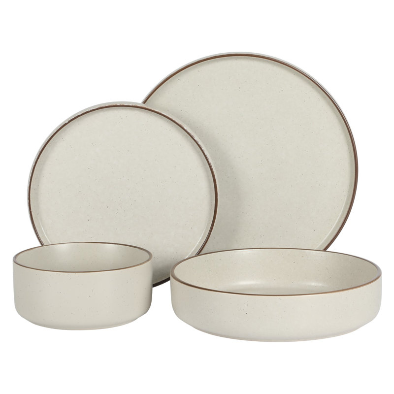 Cream Ceramic 16-Piece Round Dinnerware Set with Reactive Glaze