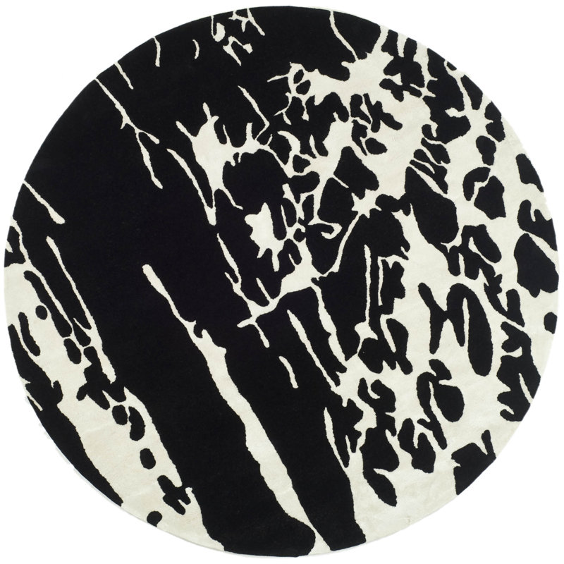 Tapis noir / blanc cassé Amica, Rond 6 pi