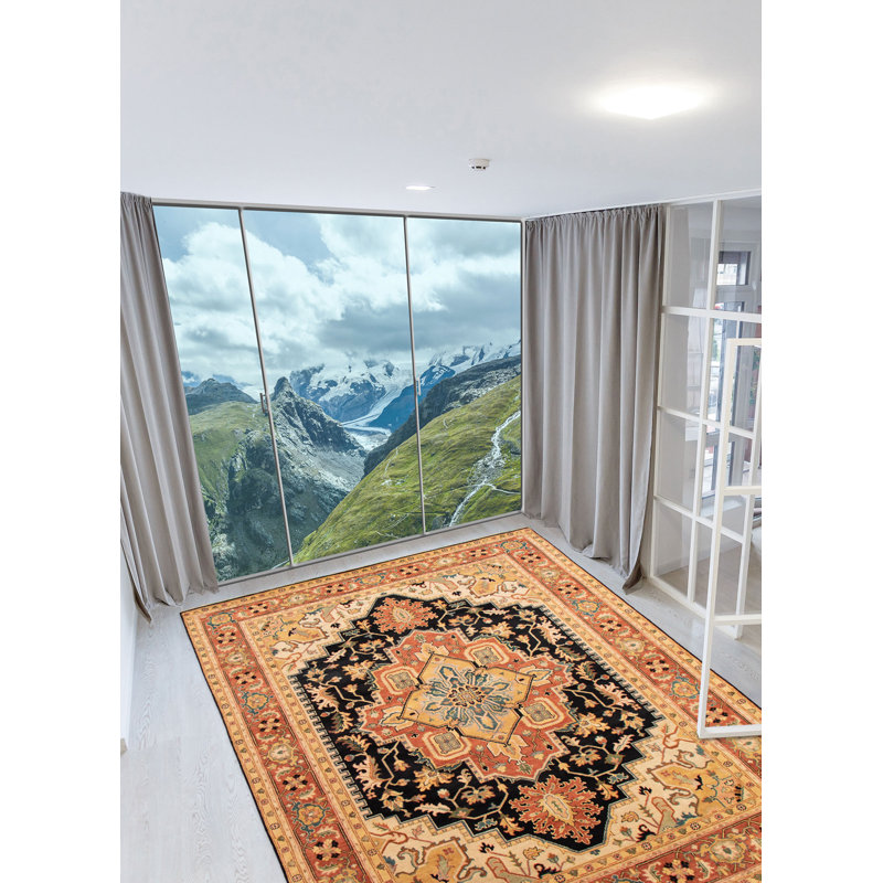 Tapis noir foncé Serapi Heritage 9 pi 8 po x 13 pi 10 po, Rectangle 9 pi 8 po x 13 pi 10 po