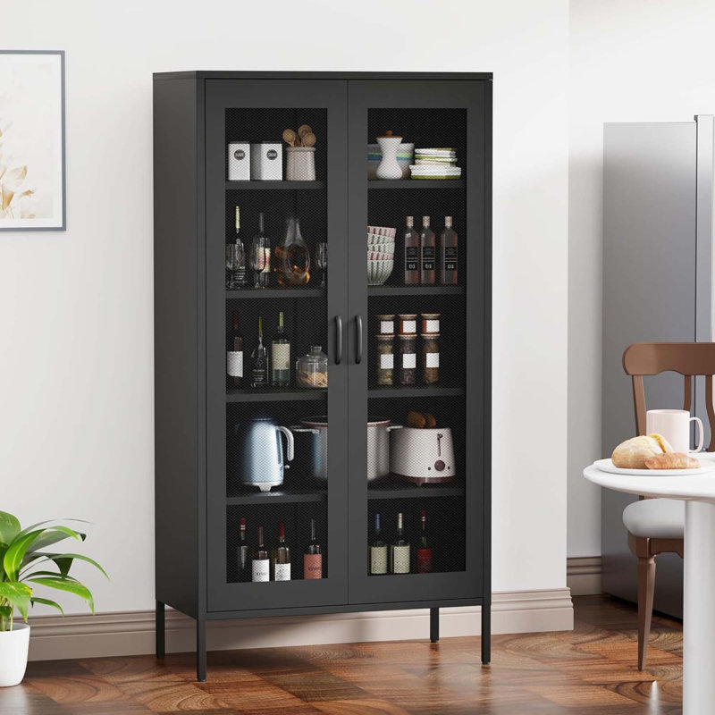 Armoire de rangement de 73 pouces de hauteur avec 2 portes grillagées, idéale pour les maisons, les bureaux et les salles à manger