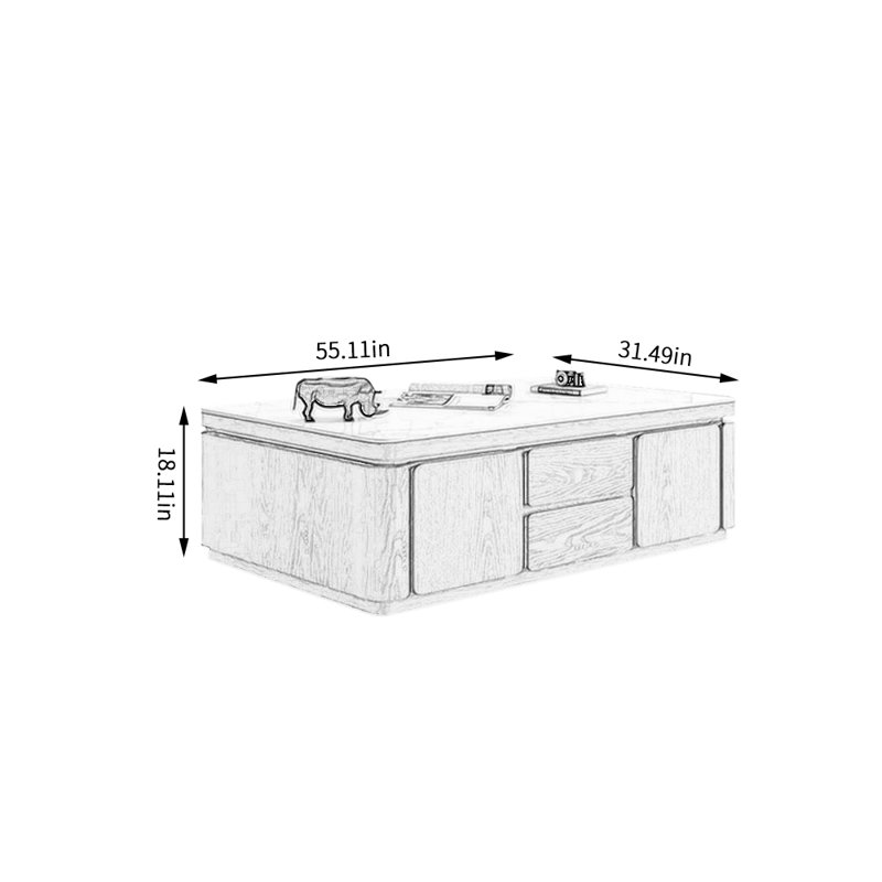 Table basse nordique moderne simple et luxueuse, H 18,11 po x L 55,11 po x l 31,49 po, Noyer