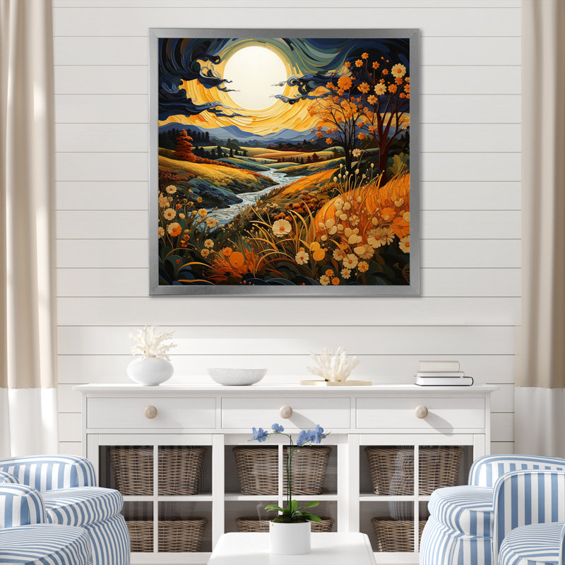 " Prairies Serenity Pointillism I ", 36" H x 36" W x 1.5" D, Silver Single Picture Framed