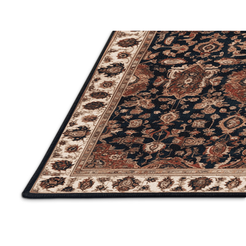 Machine Washable Persian Brown Area Rug, Round 4'