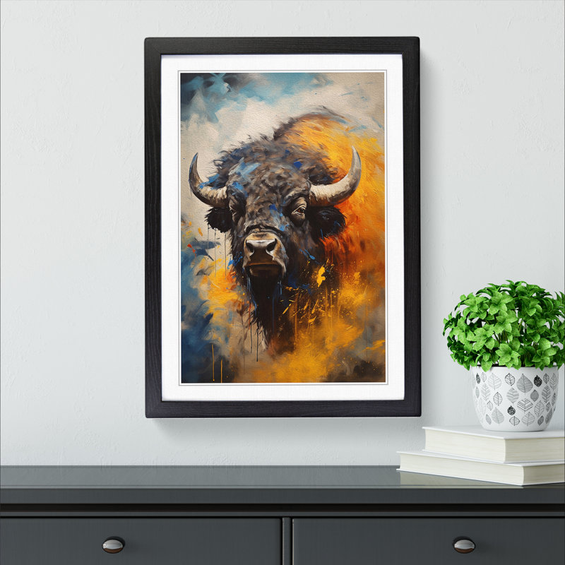 Buffalo Gestural Art - Framed Print, Black Framed, 64cm H x 46cm W x 2cm D