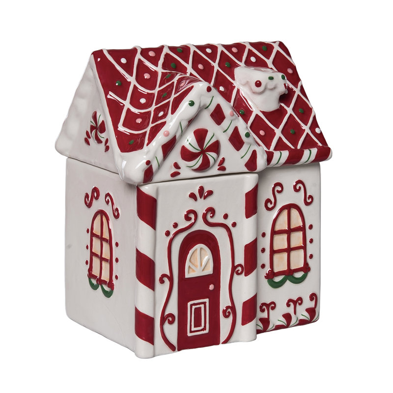 Dolomite Gingerbread House Cookie Jar, Red, Ceramic, Table, Kitchen, Christmas, Tabletop