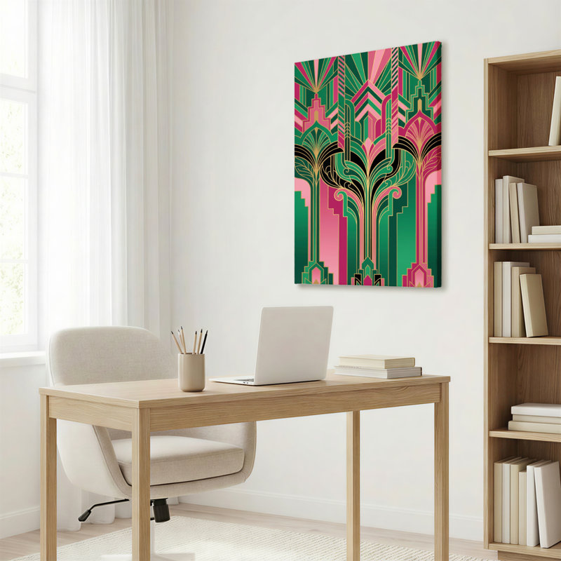 Art déco, ensemble de 1 reproduction d'art sur toile tendue à motif géométrique sur toile, H 18 po x l 12 po