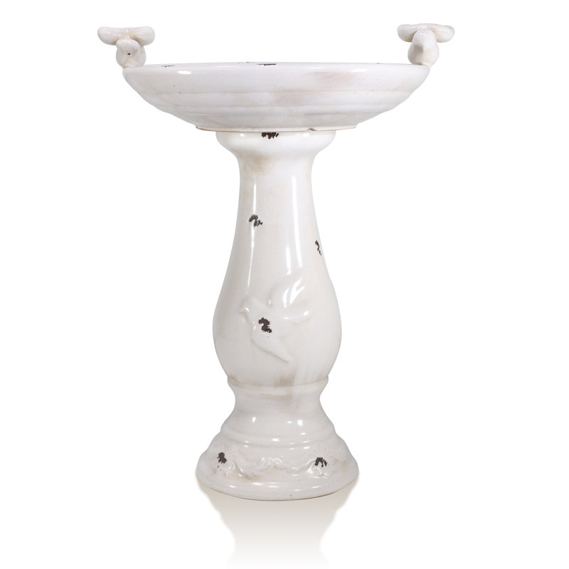 Ceramic / Porcelain Pedestal Birdbath, Light Brown