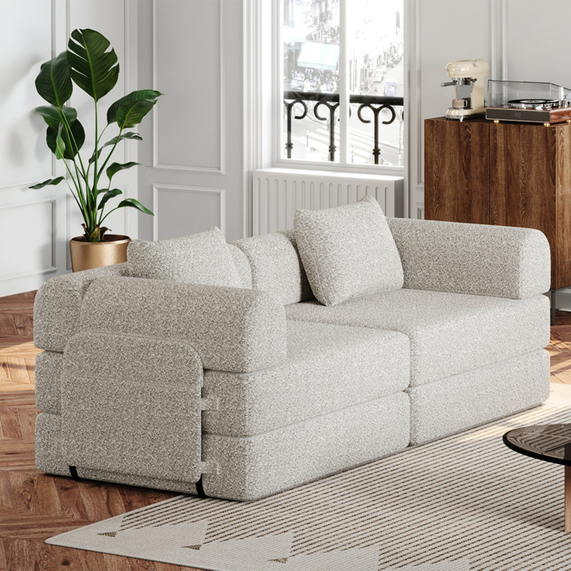 Convertible Sofa Bed, Chenille Sofa, Comes With Two Side Storage Pockets, Two Cushions, Comfortable Foldable Sofa Bed, Suitable For Use In Living Rooms, Bedrooms, And Studies, Carpet Sofa