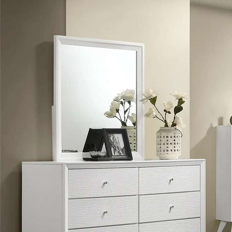 34.4"W Contemporary Mirror, White