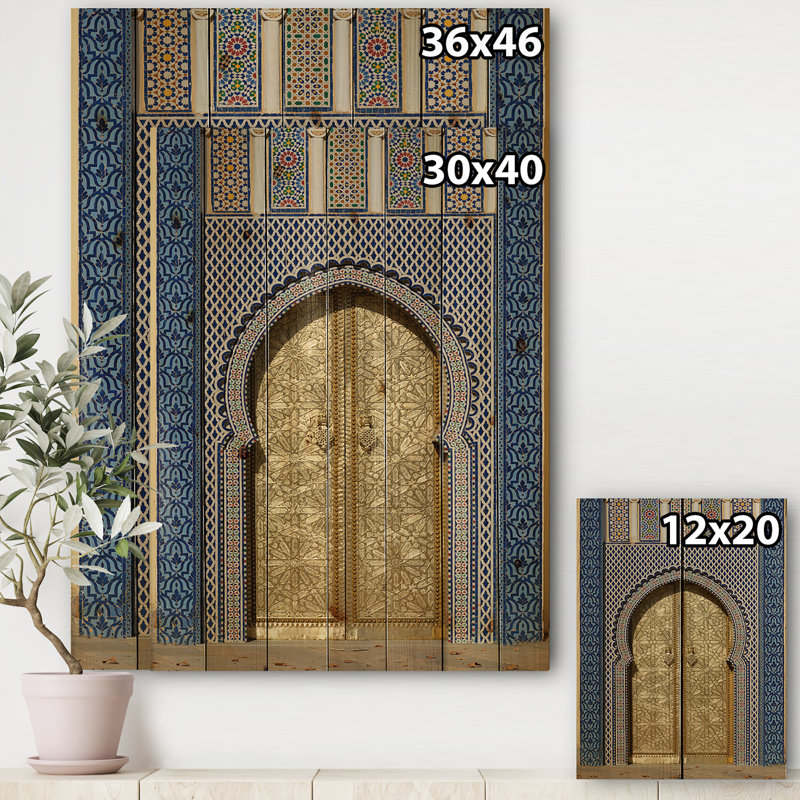 Art mural en bois Morroco Palace Golden Doors Morroco, H 40 po x l 30 po x P 1,5 po