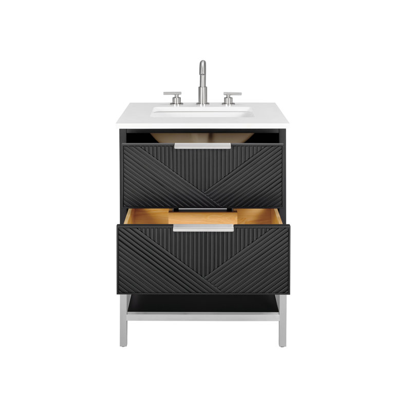 Diamond 24'' W Single Vanity, White Quartz, Charcoal Black, Brushed Nickel