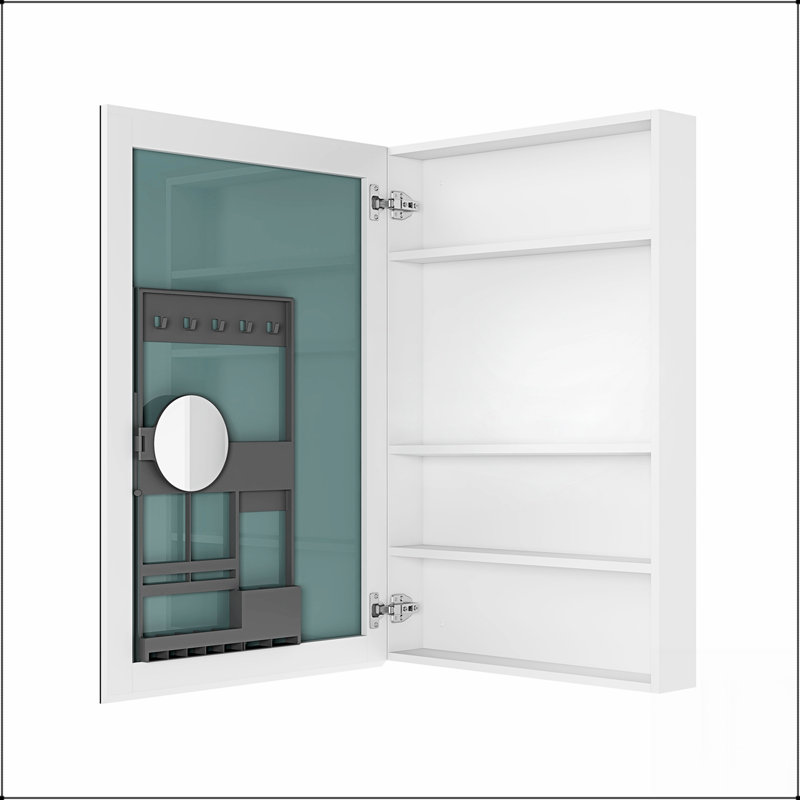 Armoire à pharmacie sans cadre à bord biseauté avec tablettes réglables et rangement dissimulé, parfaite pour les salles de bain modernes