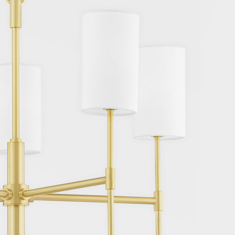 Lustre traditionnel à 5 lumières avec abat-jours, Laiton vieilli
