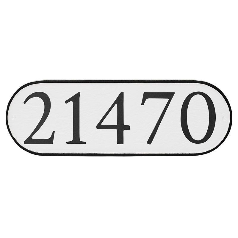 Plaque d’adresse murale 1 ligne allongée serif, Blanc / noir, Oui