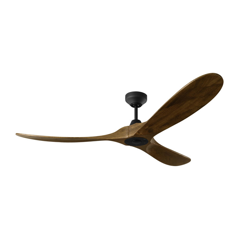 Maverick 60-inch indoor/outdoor smart ceiling fan in midnight black finish with dark walnut blades, handheld remote control, and compatible with Alexa, Google Home, and Bond Home Action from Visual Comfort Fan
