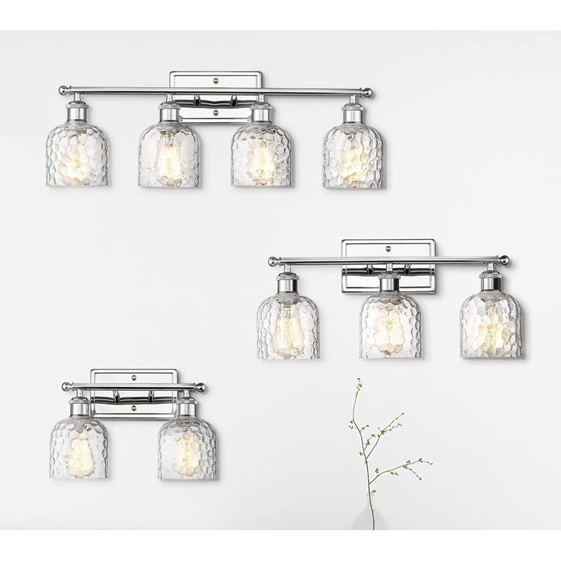 Chrome 2-Light Bathroom Vanity Fixture with Clear Hammered Glass Shades