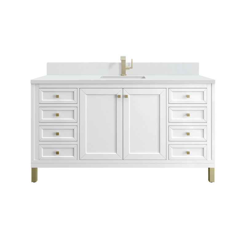 Chicago 60'' W Double Vanity, Single-Hole, White Zeus, Glossy White