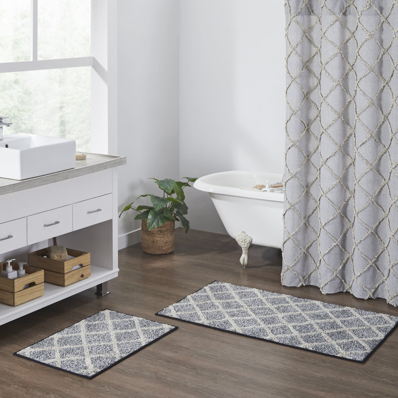 Bissen 100% Cotton Non-Slip Bath Mat, 27" W x 48" L, Denim Gray