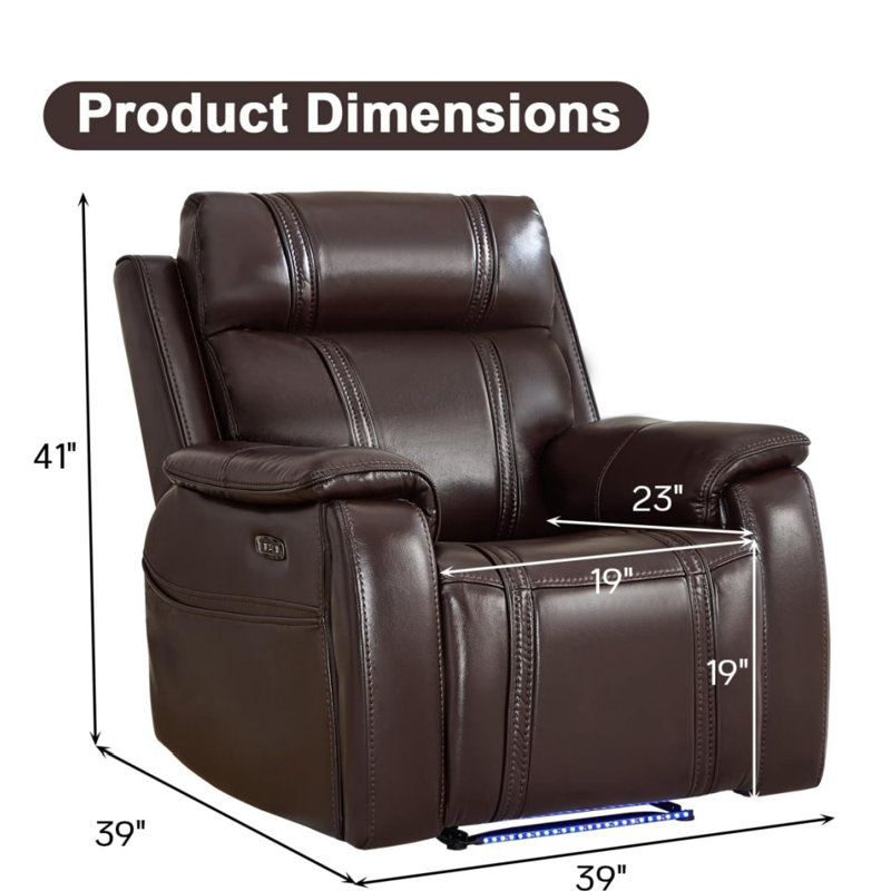 39'' Wide Modern Upholstered Faux Leather Power Recliner Chair With Built-In USB & Storage, Brown