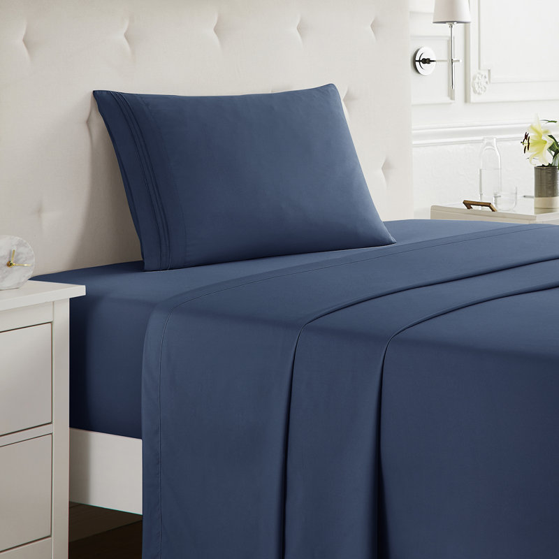  Ensemble de draps double brossé de luxe pour hôtel avec draps et taies d'oreiller très doux, Bleu marine