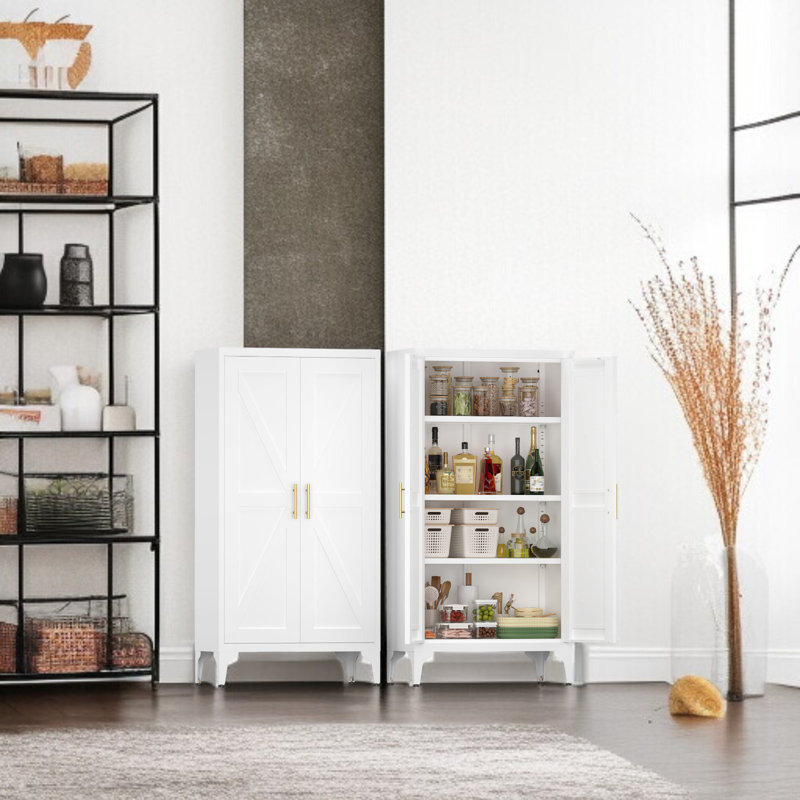 Armoire de rangement en métal avec 2 portes et tablettes réglables - Casier en acier pour cuisine, salon, salle à manger et bureau