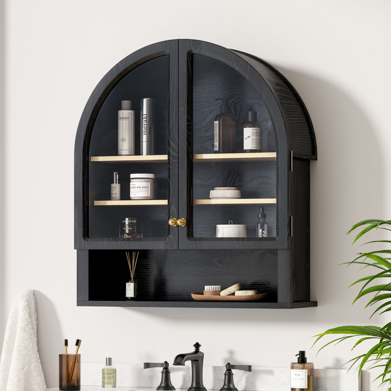Bathroom Medicine Cabinets With Acrylic Door And Open Shelf, Black/Oak
