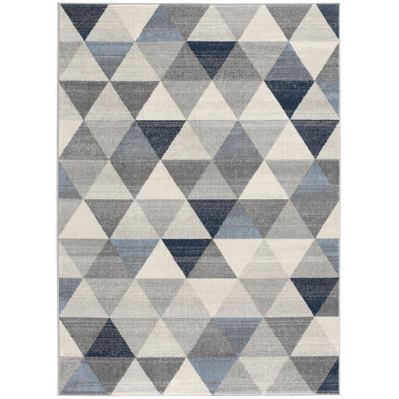 Tapis intérieur / bleu / beige à motif géométrique de 4 pi x 6 pi (3 pi 9 po x 5 pi 6 po) Branch Branch Eldin