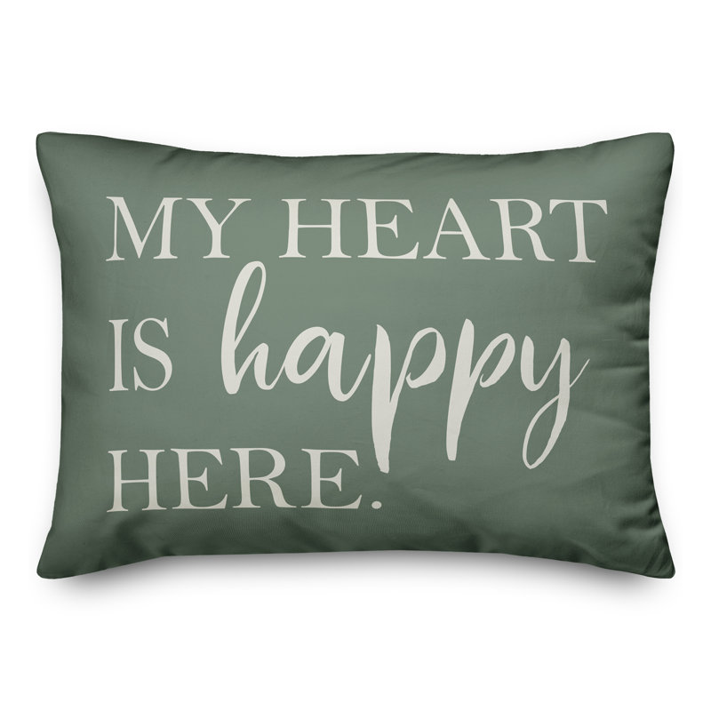 Heart Is Happy Here Outdoor Rectangular Pillow Cover & Insert, Green