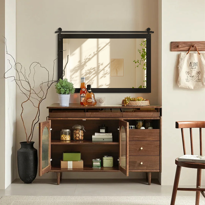 Rectangle Modern Solid Wood Farmhouse Accent Mirror, Black, 26" x 40"