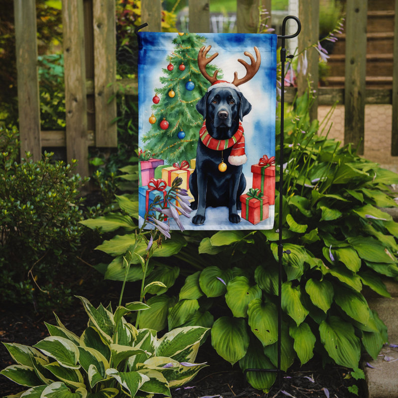 Drapeau de Noël renne de jardin, Labrador Retriever noir