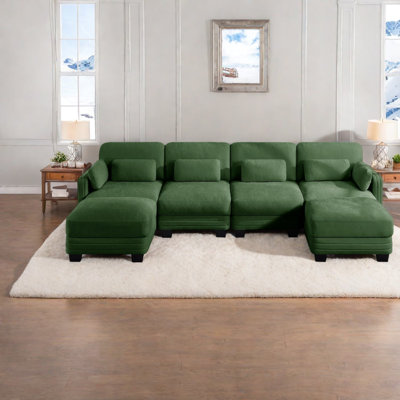 Canapé d'angle modulaire à compression, chenille verte 4 places en forme de U pour la maison et la famille
