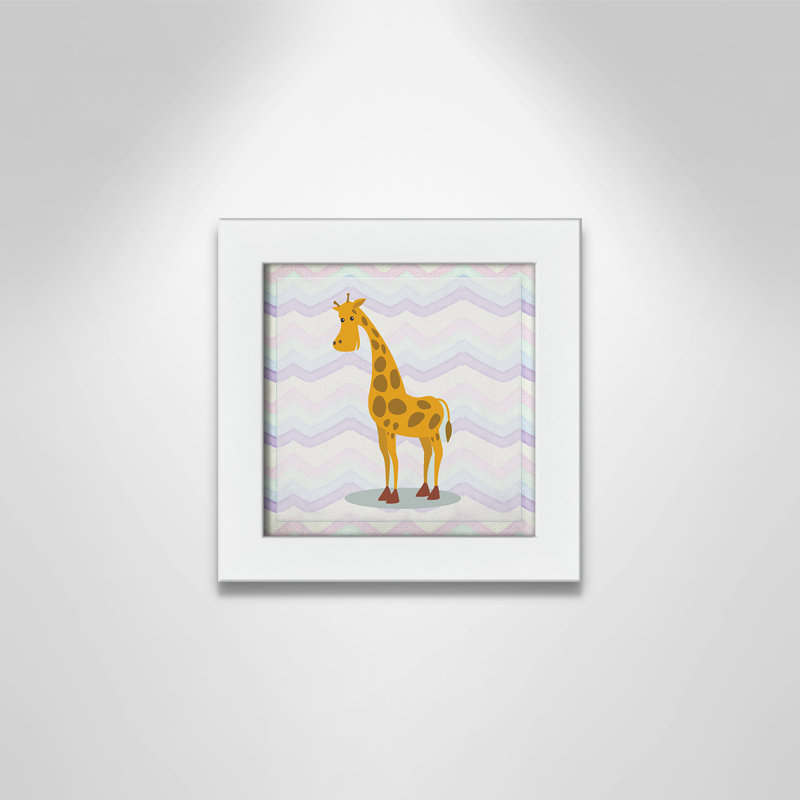 Décalcomanie murale «Pink Giraffe Time», Encadré plat blanc, H 8 po x l 8 po x P 0,6 po