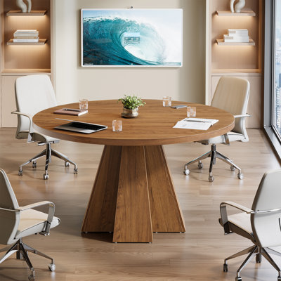 Round Conference Table, Small Meeting Boardroom Table for Office, Conference Room by Millwood Pines