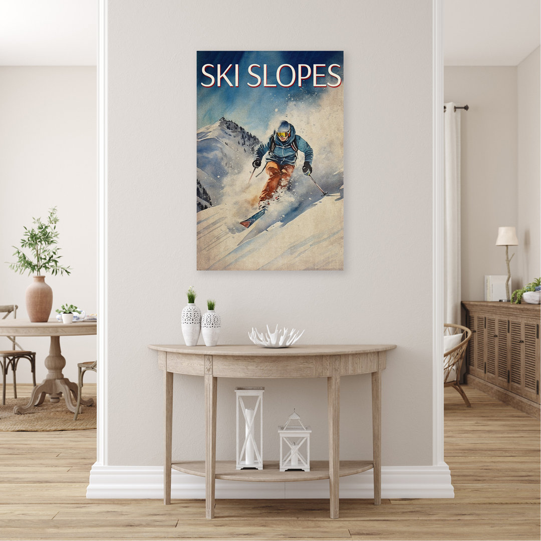 Man Skiing - Ski Slopes - 1 Piece Rectangle Graphic Art Print On Wrapped Canvas Trinx 