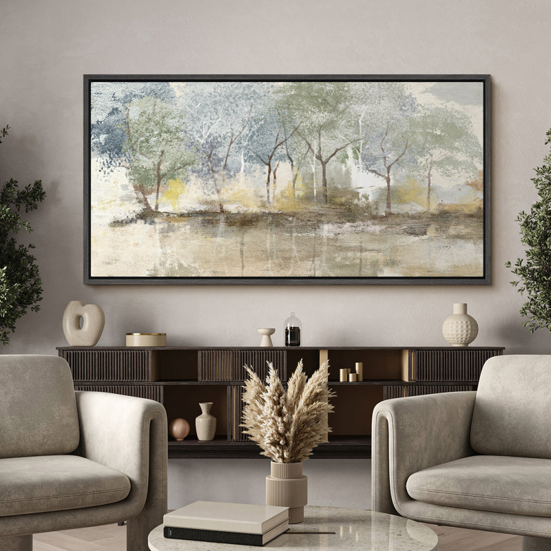 Rustic Abstract Forest Landscape Extra Large Framed Wall Art Oversized Canvas Print, 30" H x 60" W, Black