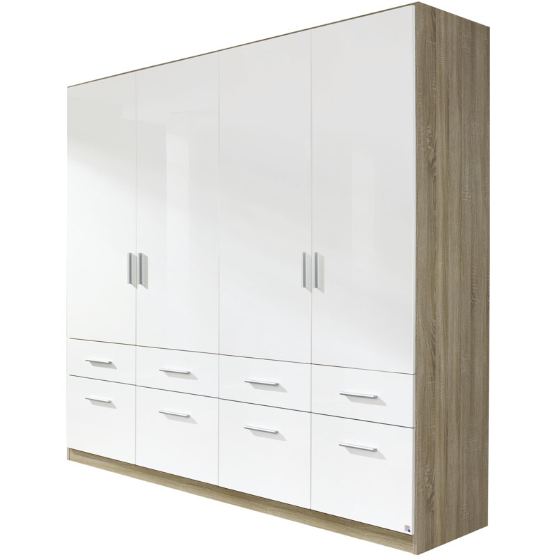Celle 4 Door Wardrobe, Highgloss White and Sonoma Oak