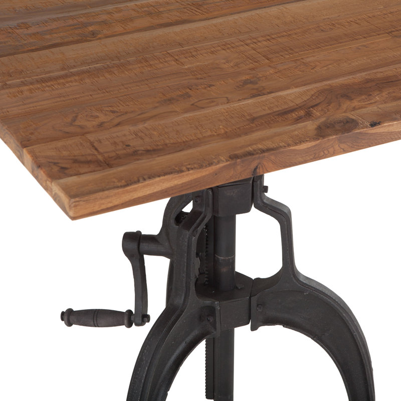 Hackett Extendable Teak Square Solid Wood Top with Iron Base Dining Table