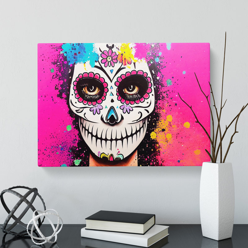 XXX-H1022-WF-8512X Sugar Skull Woman - Wrapped Canvas Print, 50cm H x 76cm W x 3cm D